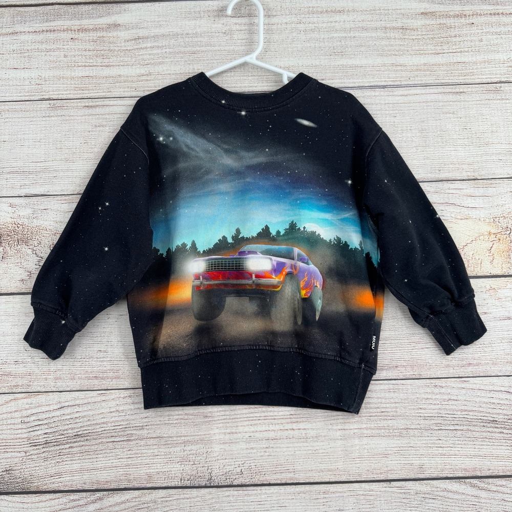 Molo Mattis Sweatshirt Kids 4Y Black Flame Car Graphic Organic Cotton 1S24J204